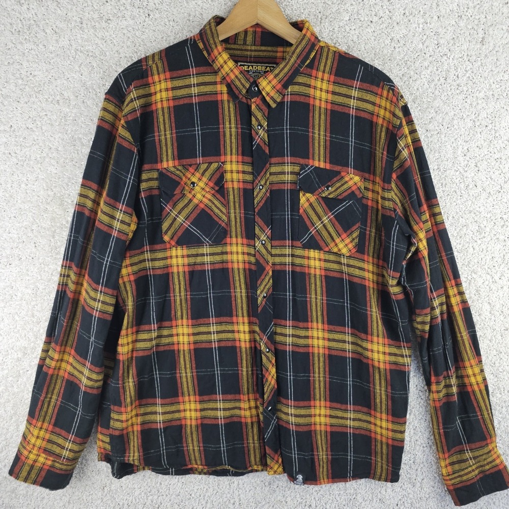 Deadbeat Customs Black Pearl Snap Flannel Button Up Shirt Size XL Chopper Moto